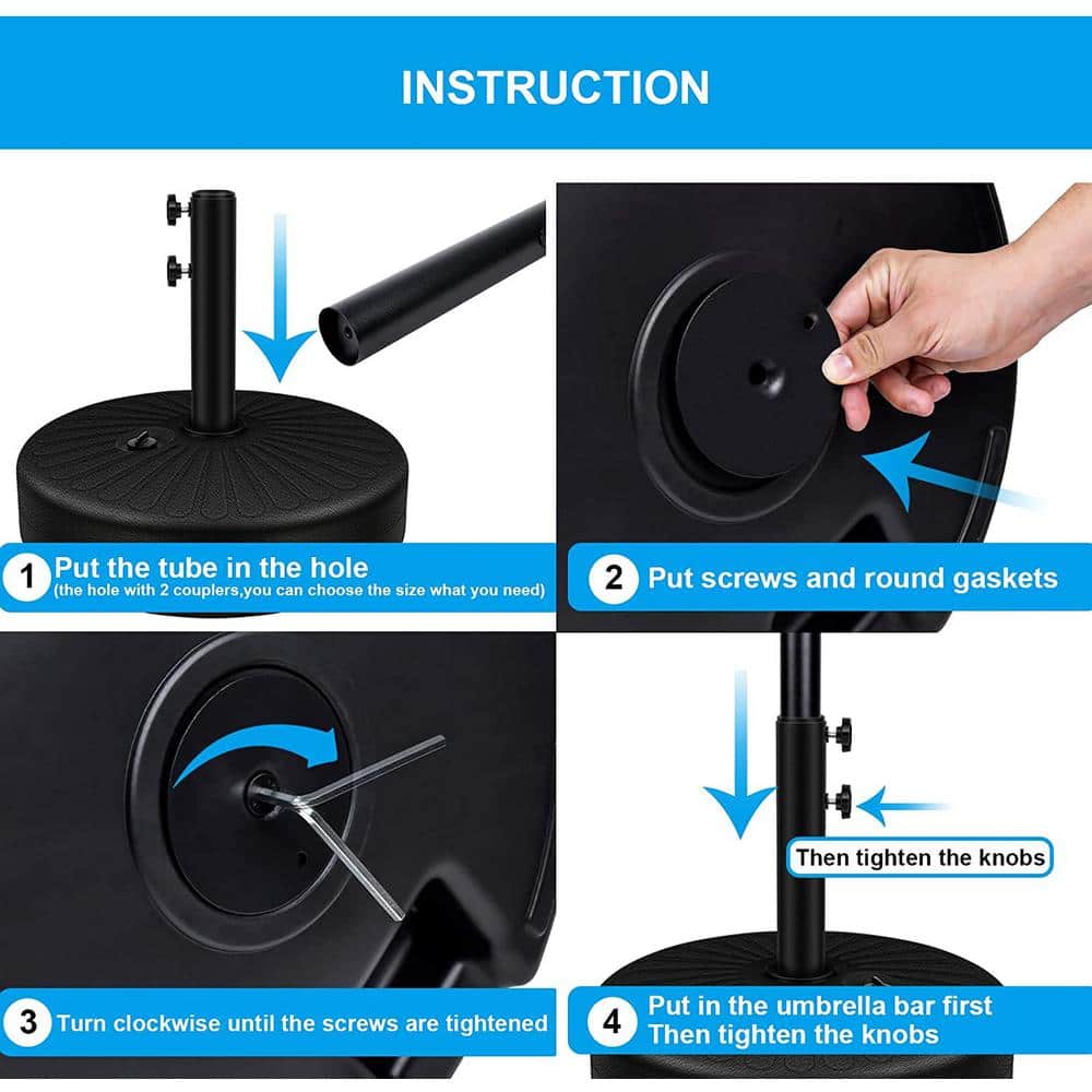 20" Black Heavy Duty Round Patio Umbrella Stand with Steel Holder