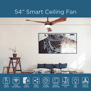 54 in. LED Indoor 3-Blade Reversible Smart Ceiling Fan with Light Kit (Works with Tuya Smart,Alexa and Google Assistant)
