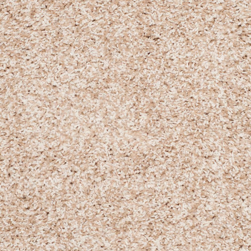 Beige Round Hand-Knotted Shag Synthetic Area Rug