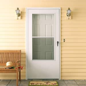 EMCO 36 in. x 78 in. White Universal 3/4-Light Aluminum Storm Door with Black Hardware