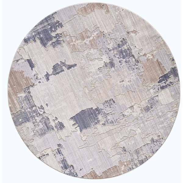 MILLERTON HOME Adela Ivory/Blue 8 ft. Round Transitional Distressed Area Rug