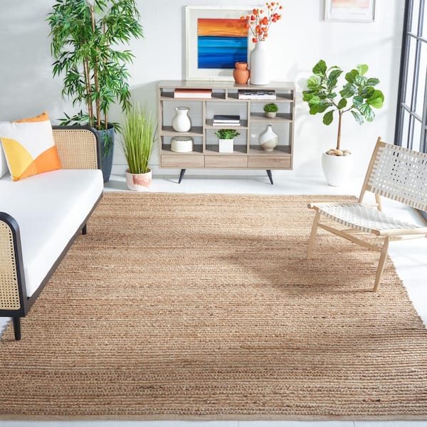 Cape Cod Natural 11 ft. x 15 ft. Striped Solid Color Area Rug