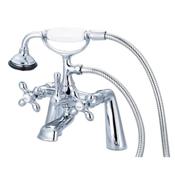 Water Creation 3-Handle Vintage Claw Foot Tub Faucet with Handshower and Cross Handles in Triple Plated Chrome