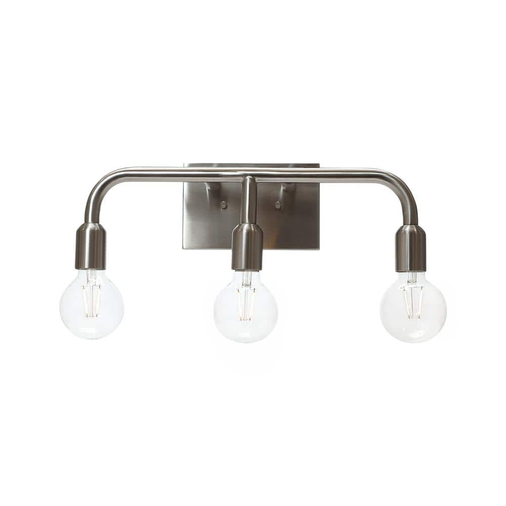 Robert Stevenson Lighting Benson - Exposed Bulb Metal 3-Light Vanity Light  Brushed Nickel