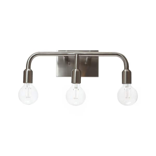 Robert Stevenson Lighting Benson - 3-Light Brushed Nickel Exposed Bulb Metal Vanity Light