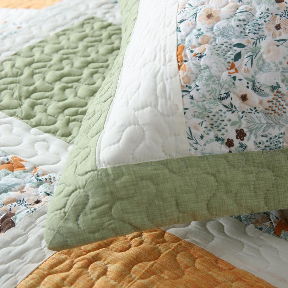 Green and Multicolor Cotton Patchwork King Bedspread Set