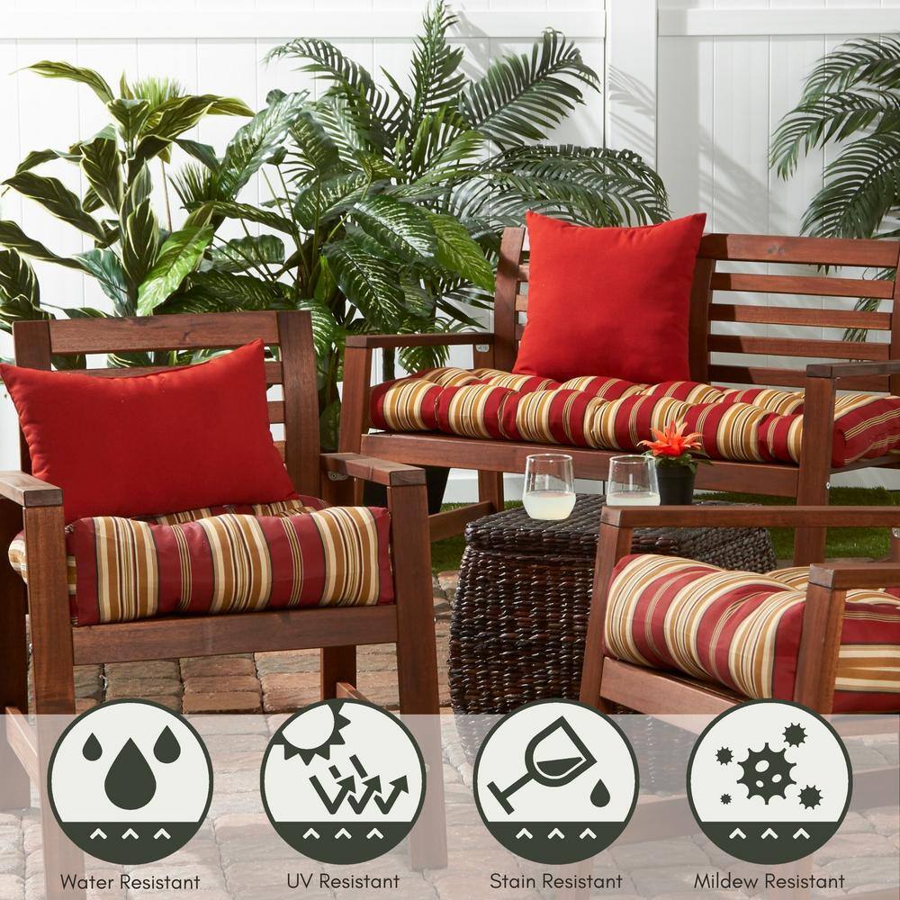 Roma Stripe Red and Beige Polyester Outdoor Bench Cushion