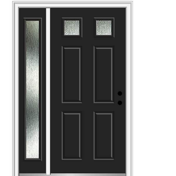 MMI Door 48 in. x 80 in. Left-Hand Rain Glass Inswing Black Fiberglass Prehung Front Door on 4-9/16 in. Frame