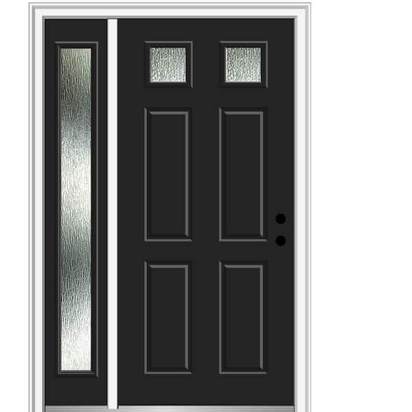MMI DOOR 48 in. x 80 in. Left-Hand Rain Glass Inswing Black Fiberglass Prehung Front Door on 4-9/16 in. Frame