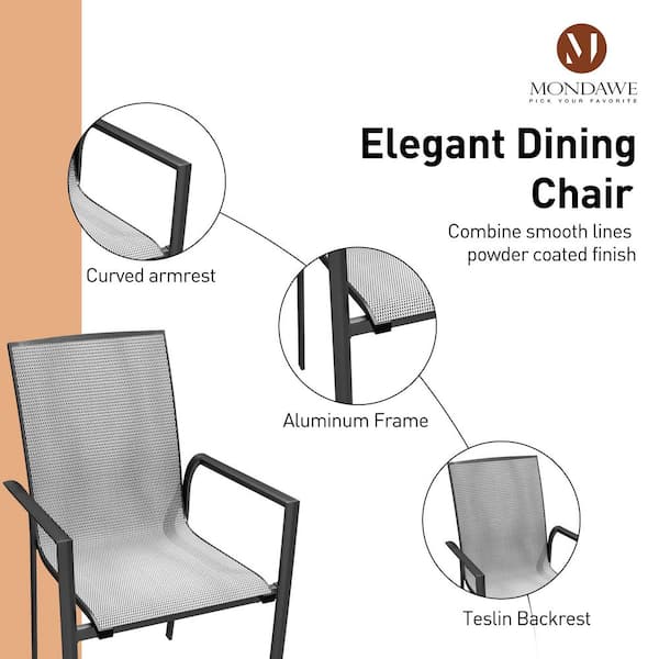Aluminum Frame Outdoor Dining Chair Armchair Side Chair with Textilene Backrest (Set of 4)