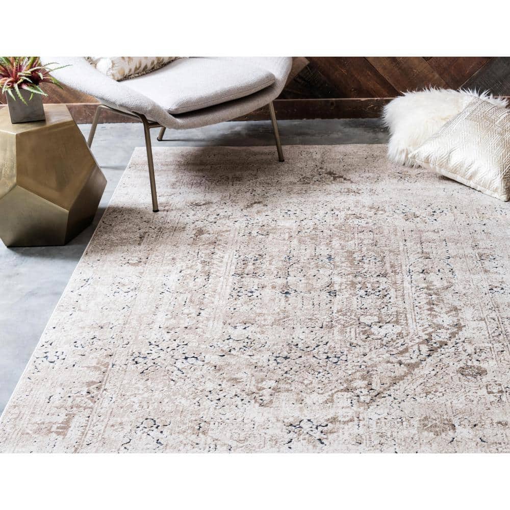Beige Medallion Easy-Care Rectangular Synthetic Rug 5'1" x 8'