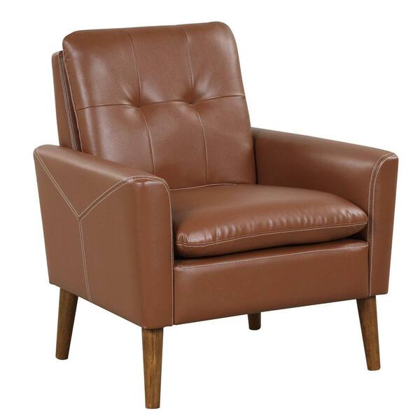 ANGELES HOME Brown PU Leather Accent Arm Chair with Solid Wood Legs