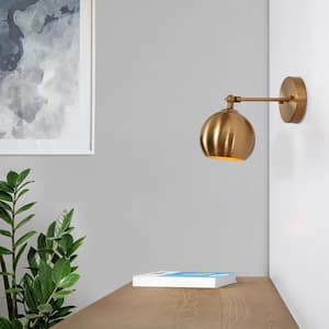 Yulle Adjustable 1-Light Modern Polished Brass Wall Sconce, Globe Metal Table Lamp, Transitional Wall Light Fixture
