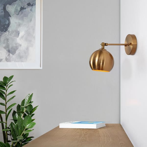 Zevni Yulle Adjustable 1-Light Modern Polished Brass Wall Sconce, Globe Metal Table Lamp, Transitional Wall Light Fixture