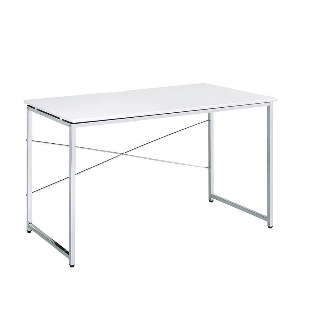 White and Chrome 47" Modern Writing Desk with Drawer