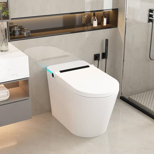 Elongated Smart Bidet Toilet 1.28 GPF in White With Auto Flush, Foot Sensor, Heated, Night Light, LED Display, No Nozzle