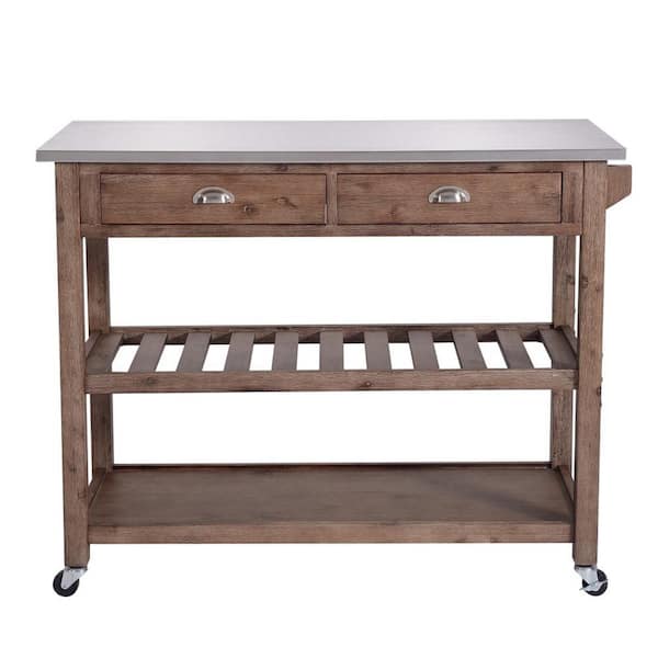 Benjara Gray And Brown 2-drawer Wooden Kitchen Cart With Metal Top And 