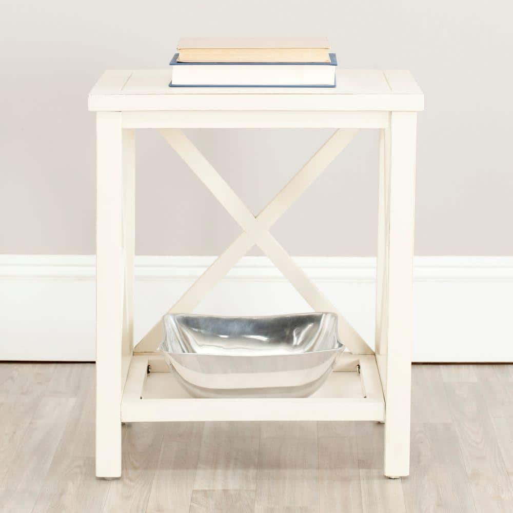White Wood X-Base Latticework Accent Table