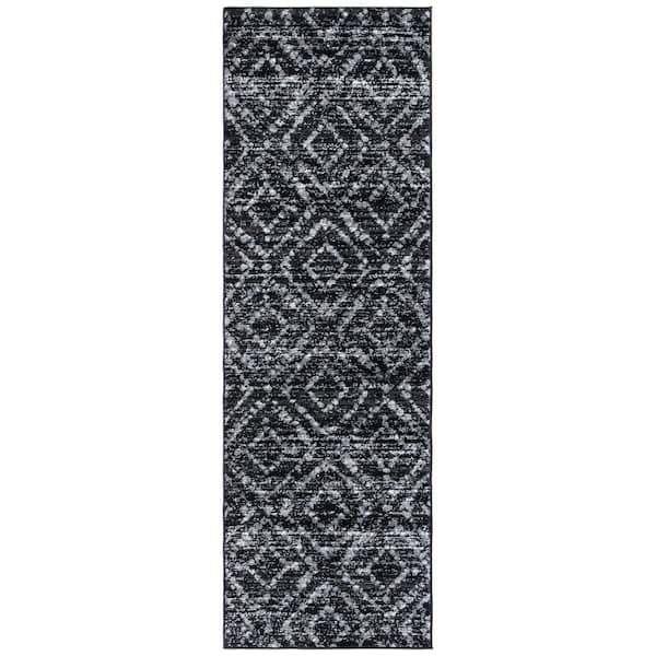 Adirondack 3 ft. x 6 ft. Black/Ivory Multi-Diamonds Runner Rug