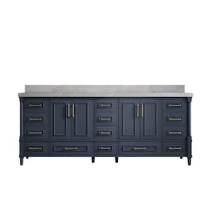 Hudson 84 in. W x 22 in. D x 36 in. H Double Sink Bath Vanity in Navy Blue with 2" Pearl Gray Top