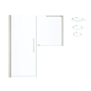 Pasadena 59-13/16 in. W x 72 in. H Pivot Shower Door in Satin SN with Buttress Panel and Shelves