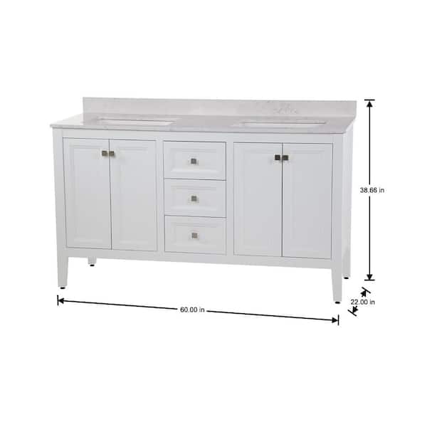 Darcy 61 in. Double Sink White Bath Vanity with Pulsar Cultured Marble Top (Assembled)