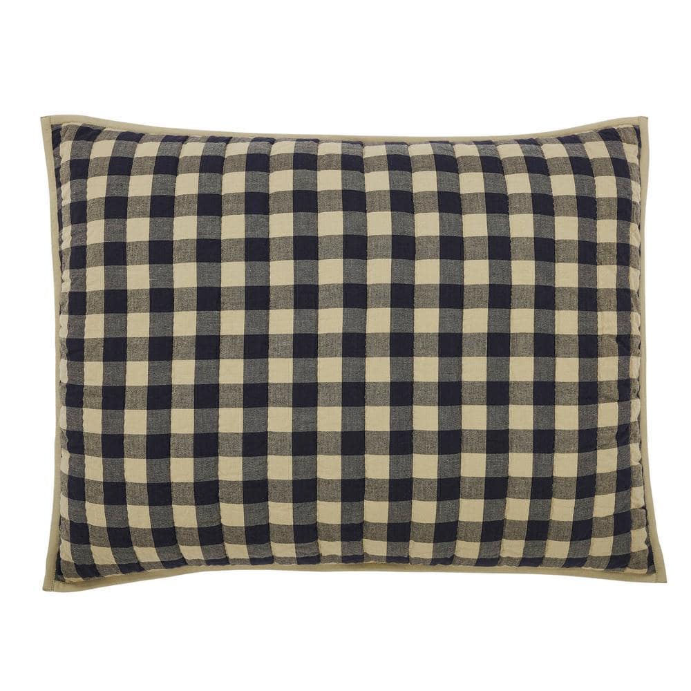 Navy and Khaki Checkered Cotton Standard Pillow Sham