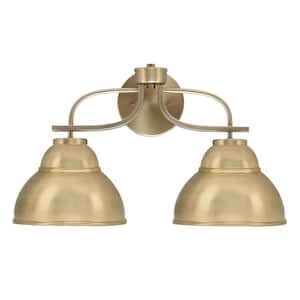 Olympia 8 in. 2-Light Bath Bar, New Age Brass, New Age Brass Double Bubble Metal Shades Vanity Light