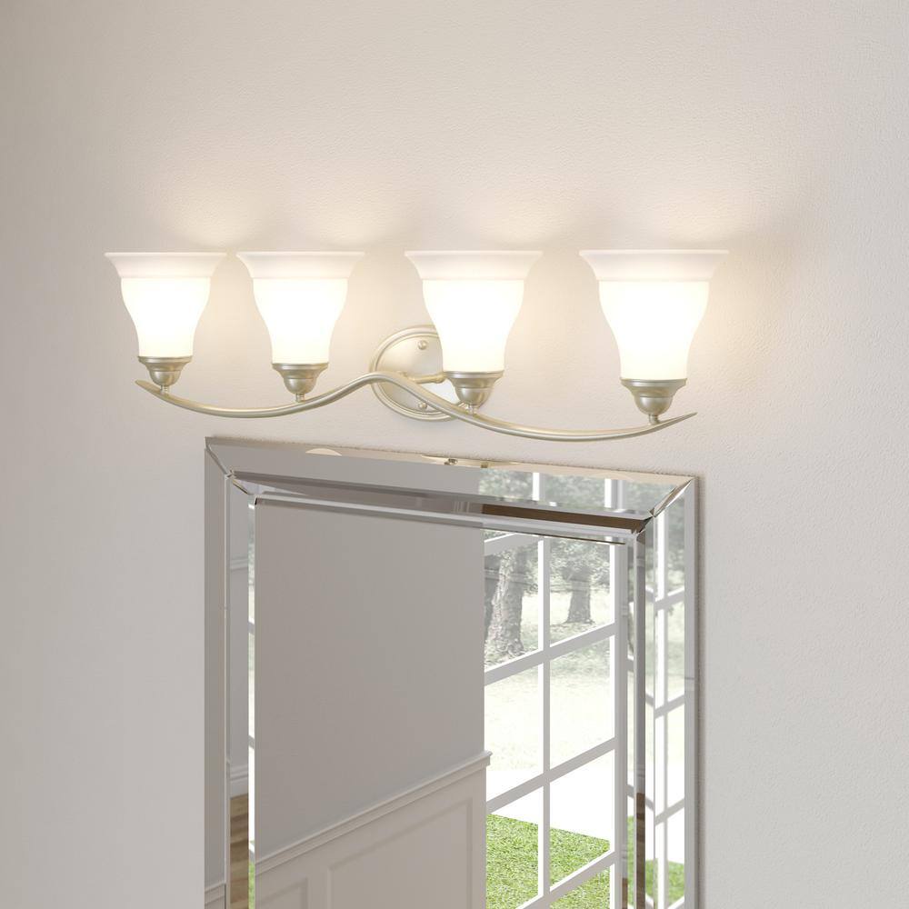 Trinity Brushed Nickel 4-Light Bath Fixture with Etched Glass Shades