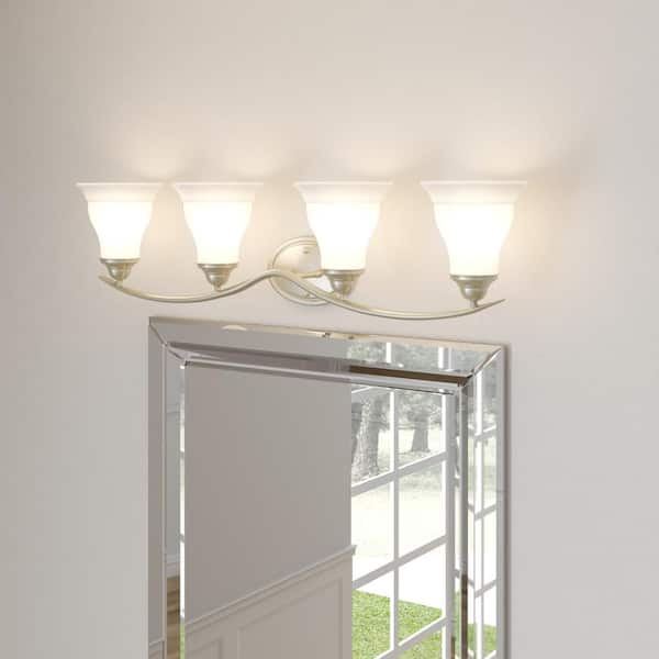 Trinity Collection 33-1/4 in. 4-Light Brushed Nickel Etched Glass Traditional Bath Vanity Light