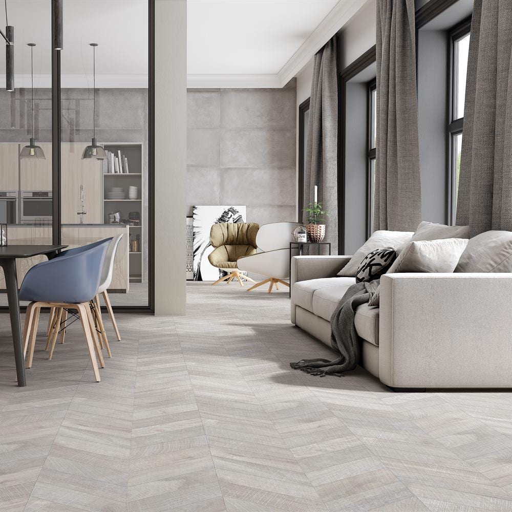 Auburn Chevron Gray 24 in. x 48 in. Matte Porcelain Floor and Wall Tile