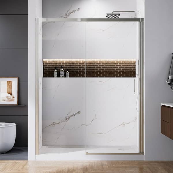 56-60 in. W x 74 in. H Sliding Framed Shower Door in Brushed Nickel with 5/16 in. (8 mm) Clear Tempered Glass
