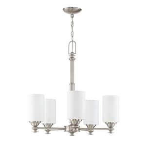 Dardyn 5-Light Brushed Nickel with Frost White Glass Transitional Chandelier for Kitchen/Dining/Foyer No Bulb Included