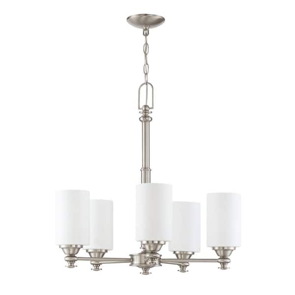 CRAFTMADE Dardyn 5-Light Brushed Nickel with Frost White Glass Transitional Chandelier for Kitchen/Dining/Foyer No Bulb Included
