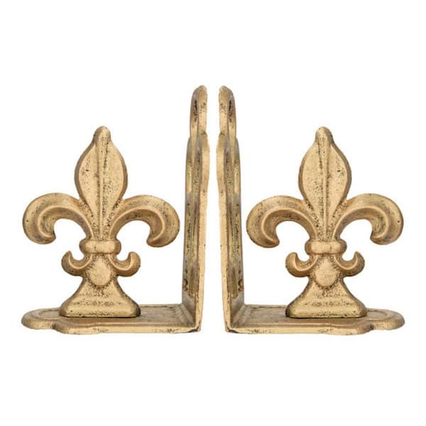 Gold Fleur de Lis Shaped Iron Bookends (Set of 2)