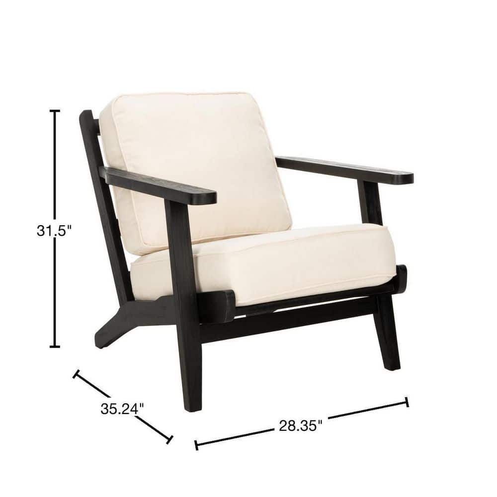 Bone White Linen and Black Oak Mid-Century Arm Chair