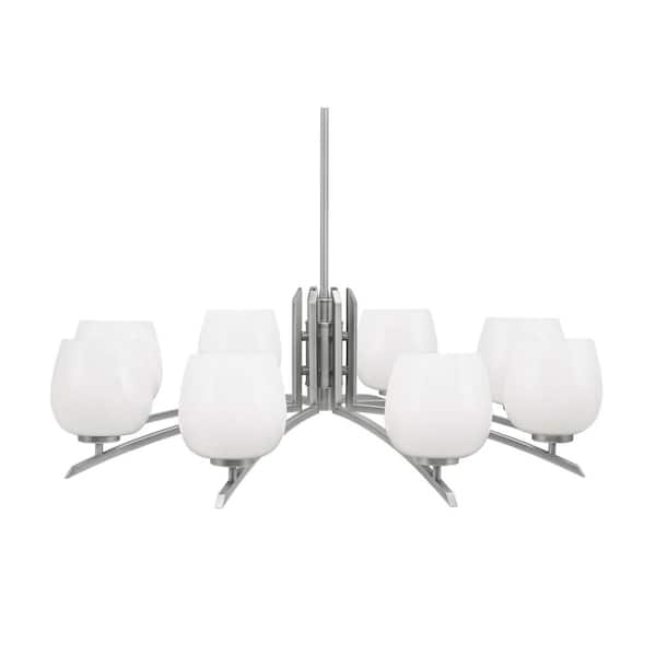 Unbranded Siena 8-Light Graphite Chandelier, Round Chandelier with White Marble Glass Shades, No bulb Included