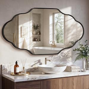 24 in. W x 36 in. H Scalloped Black Aluminum Alloy Framed Wall Mirror Irregular Decorative Wall Mirror