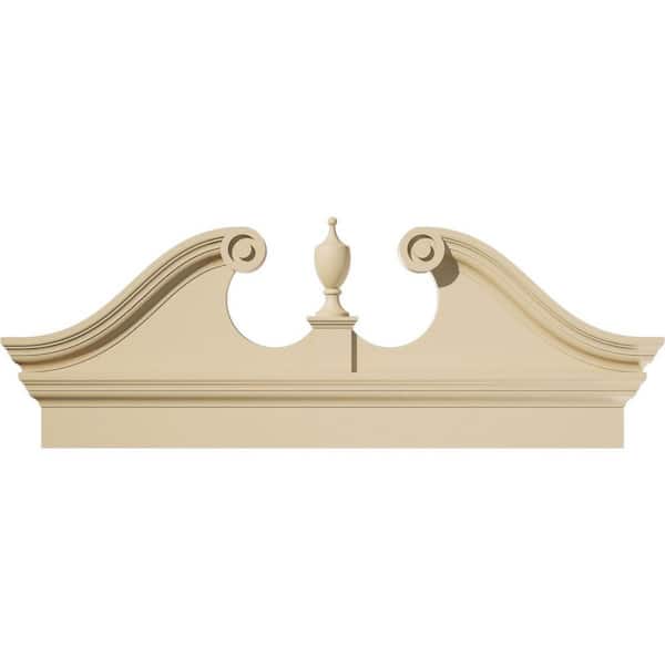 Ekena Millwork 46 in. W x 18-3/8 in. H x 2-3/4 in. P Rams Head Signature Urethane Combination Pediment Urn Ships Unattached in Box Prim
