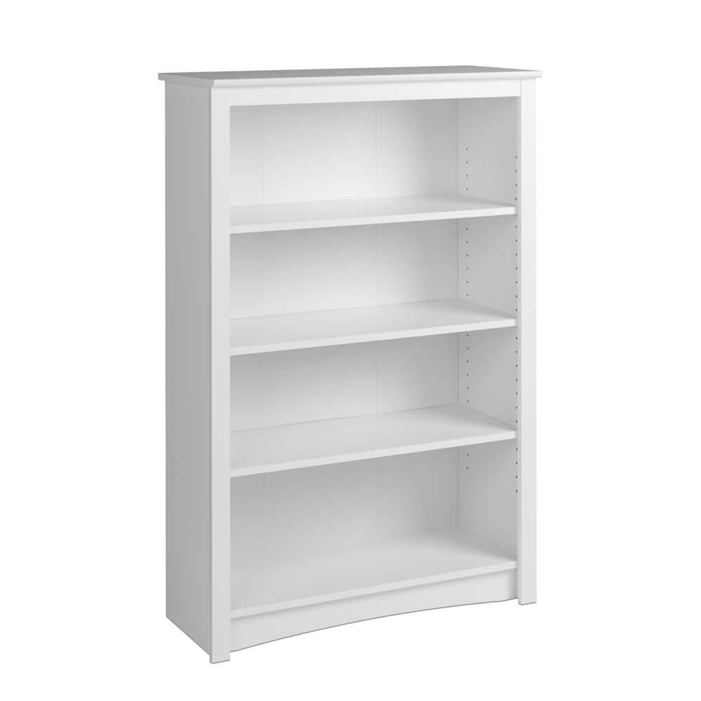 Transitional White Lacquered 4-Shelf Adjustable Bookcase