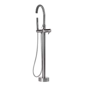 39 in. Floor Mount Freestanding Bathtub Filler Faucet with Handheld Shower, Satin Nickel