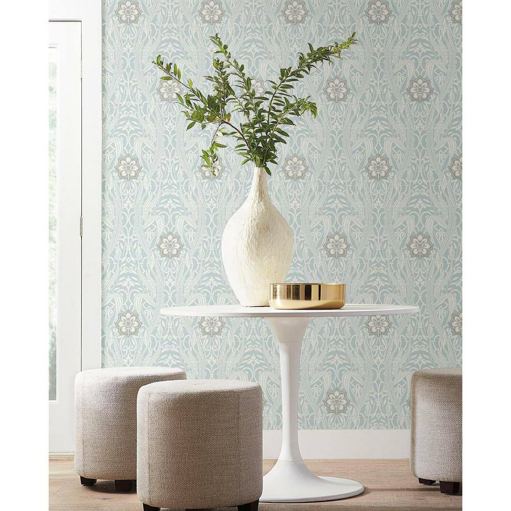 Gatsby Blue Damask Pre-pasted Removable Wallpaper