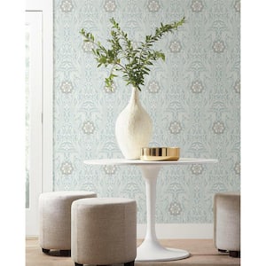 60.75 sq ft Blue Gatsby Damask Pre-Pasted Wallpaper