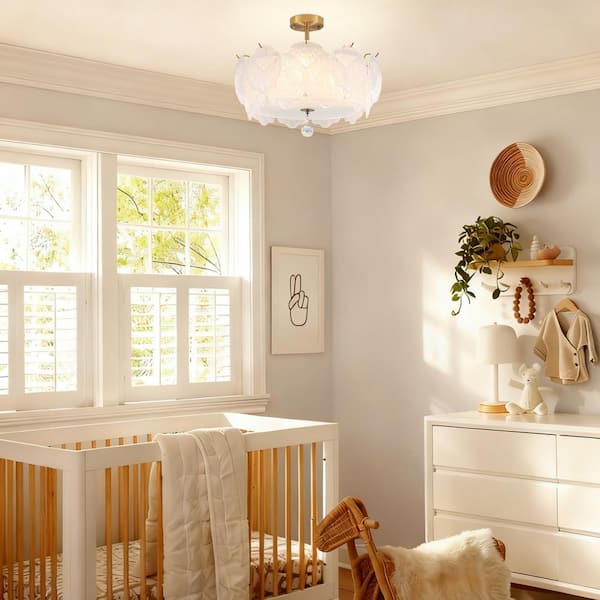 ETONIMERR 19.68 in. 3-Light Brass Boho Coastal Sea Shell