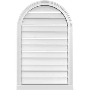 24 in. x 38 in. Round Top Surface Mount PVC Gable Vent: Functional with Brickmould Sill Frame
