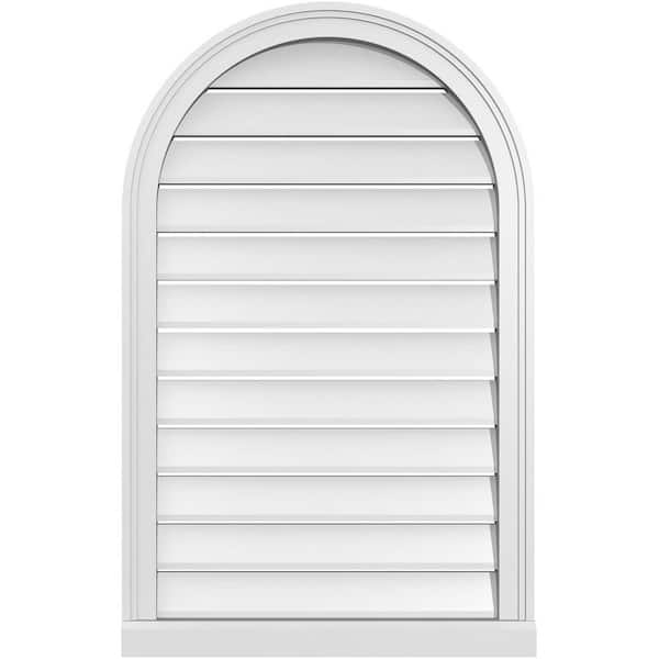Ekena Millwork 24 in. x 38 in. Round Top Surface Mount PVC Gable Vent: Functional with Brickmould Sill Frame