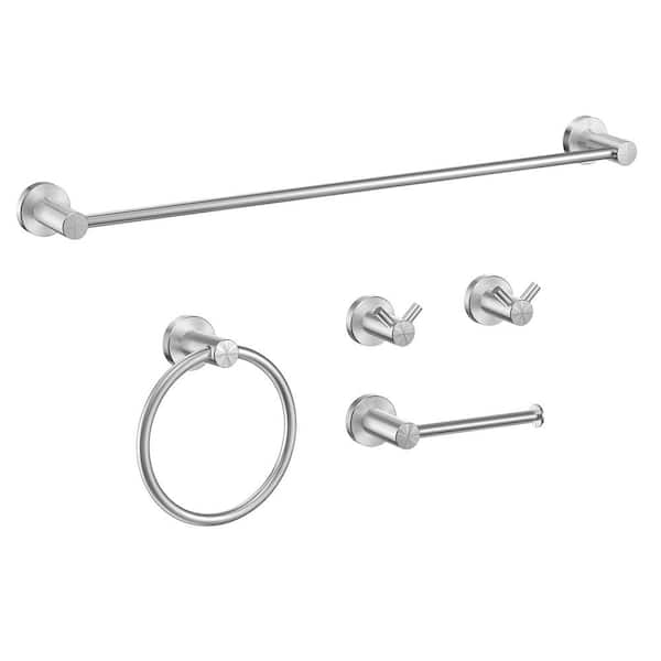 5-Piece Bath Hardware Set with Mounting Hardware in Brushed Nickel
