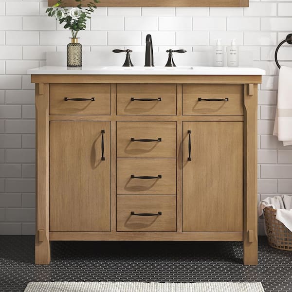 Bellington 42 in. Single Sink Almond Toffee Bath Vanity with White Engineered Stone Top (Assembled)