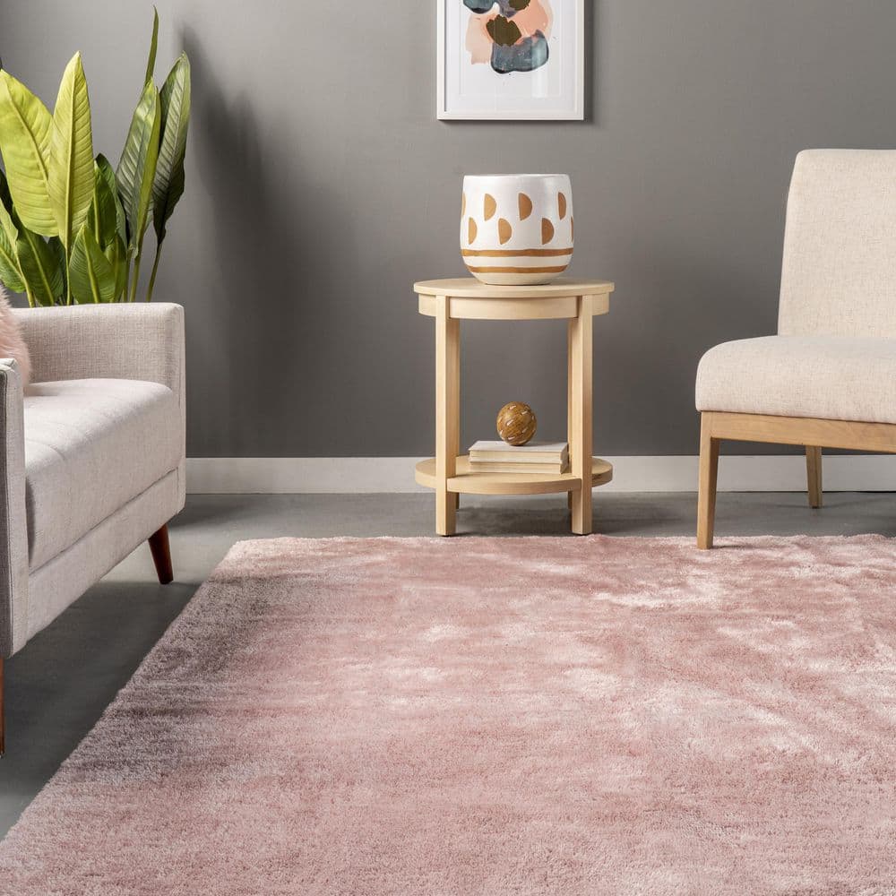 Pink 4' x 6' Solid Shag Machine Washable Area Rug