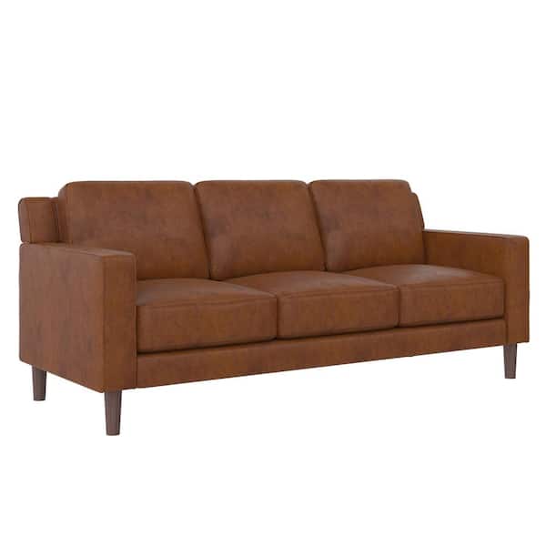 DHP Bexley 77 in. L x 31.5 in. W Camel Faux Leather Upholstered 3-Seater Sofa